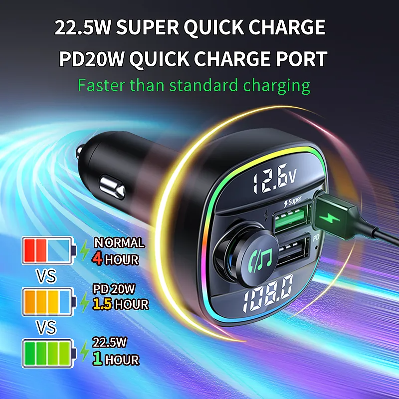 Bluetooth 5.0 Car Wireless FM Transmitter Adapter USB PD Charger AUX