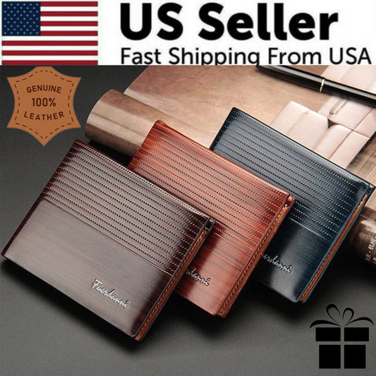 Men's Bifold Leather Credit ID Card Holder Wallet