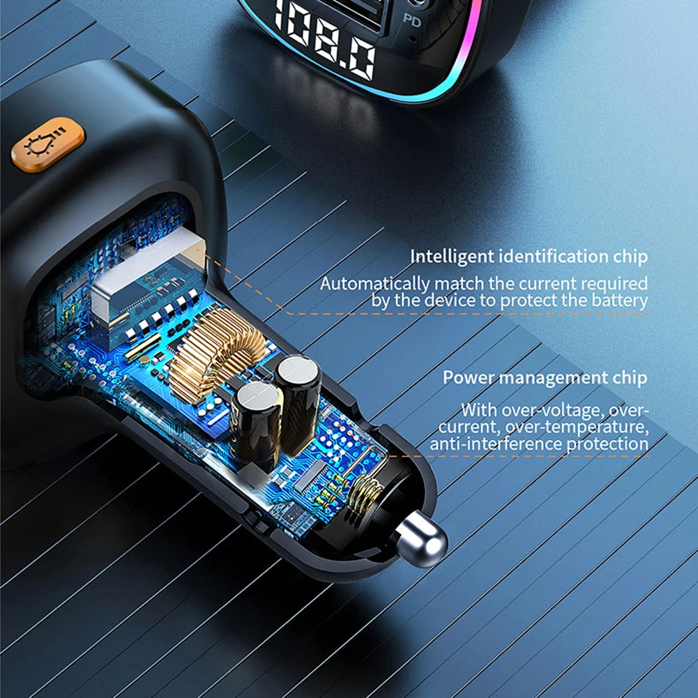 Bluetooth 5.0 Car Wireless FM Transmitter Adapter USB PD Charger AUX