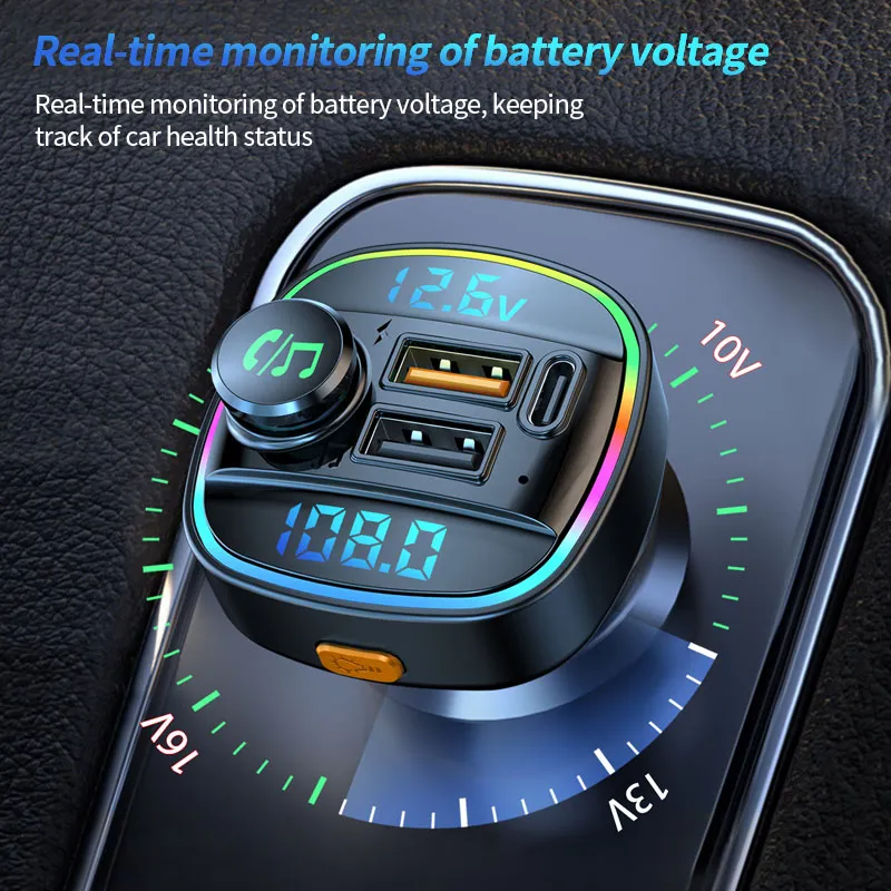 Bluetooth 5.0 Car Wireless FM Transmitter Adapter USB PD Charger AUX