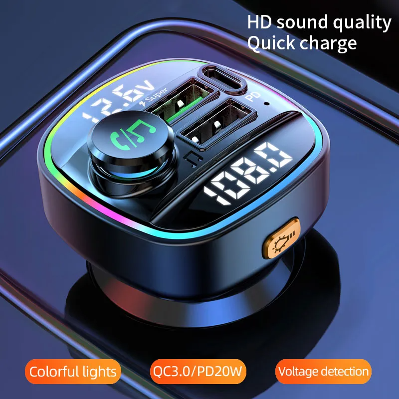 Bluetooth 5.0 Car Wireless FM Transmitter Adapter USB PD Charger AUX