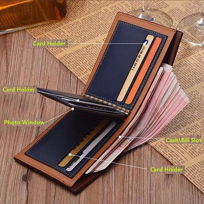 Men's Bifold Leather Credit ID Card Holder Wallet