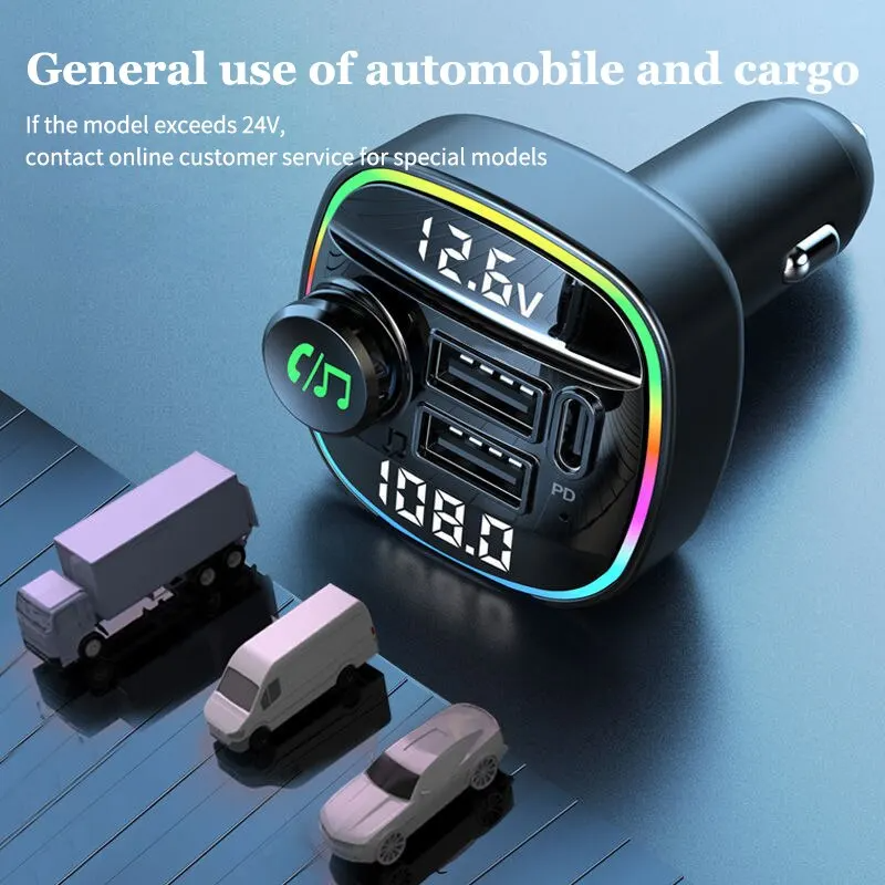 Bluetooth 5.0 Car Wireless FM Transmitter Adapter USB PD Charger AUX