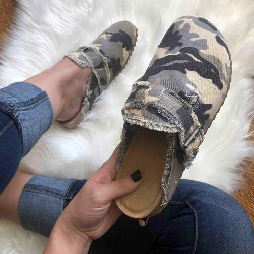 Flat Heel Round Toe Canvas Loafer Women's clogs