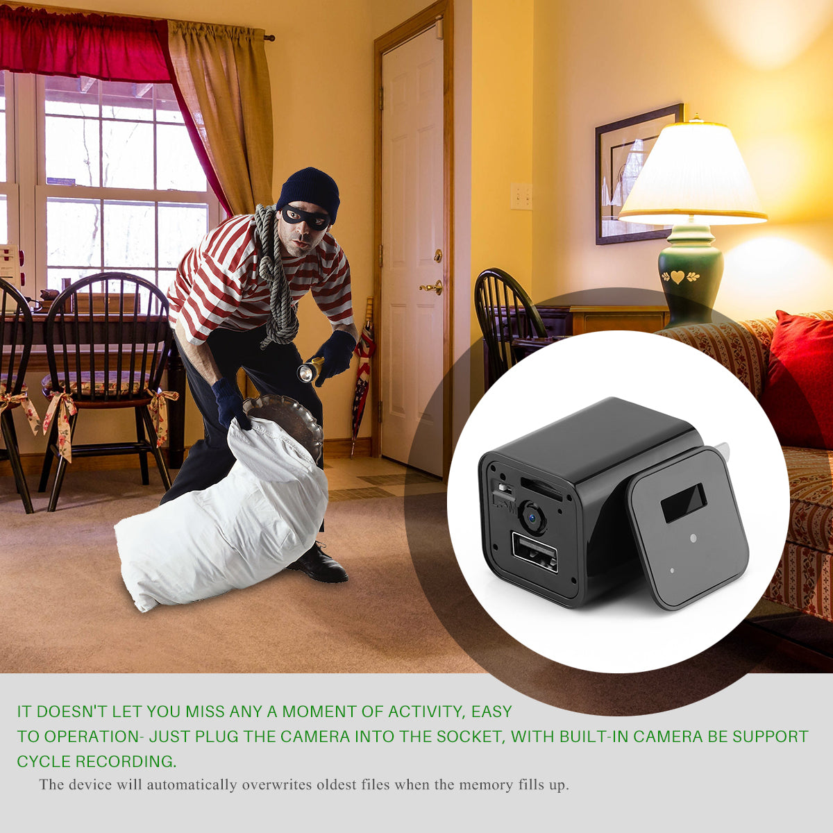 HD 1080P USB Charger Hidden Security Camera